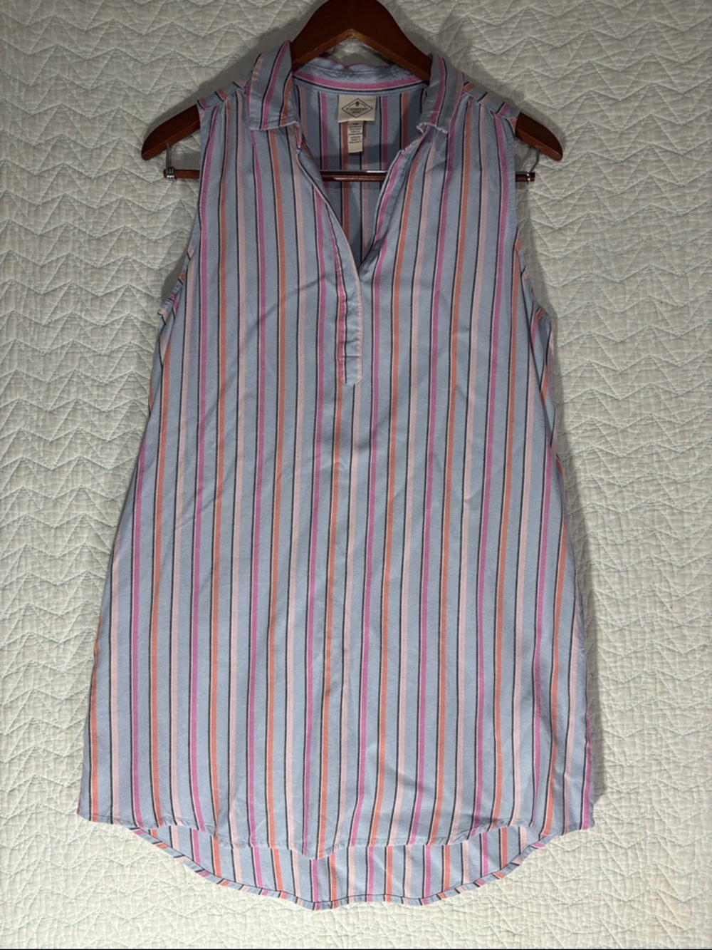 St. John’s Bay Sleeveless Striped Shift Dress Linen Blend. Colorful. Summer